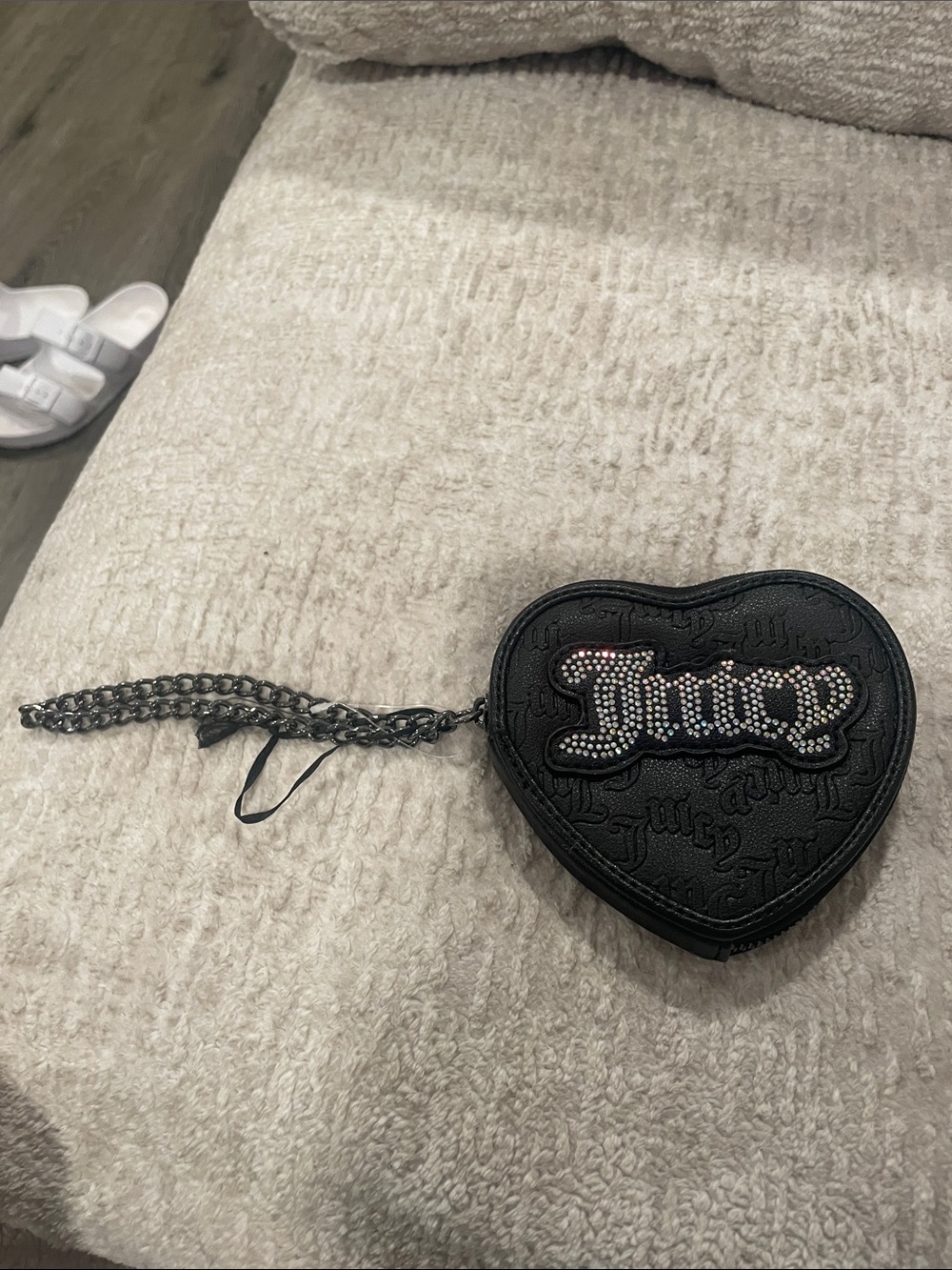 Juicy Couture Black Heart Rhinestone Logo Wristlet